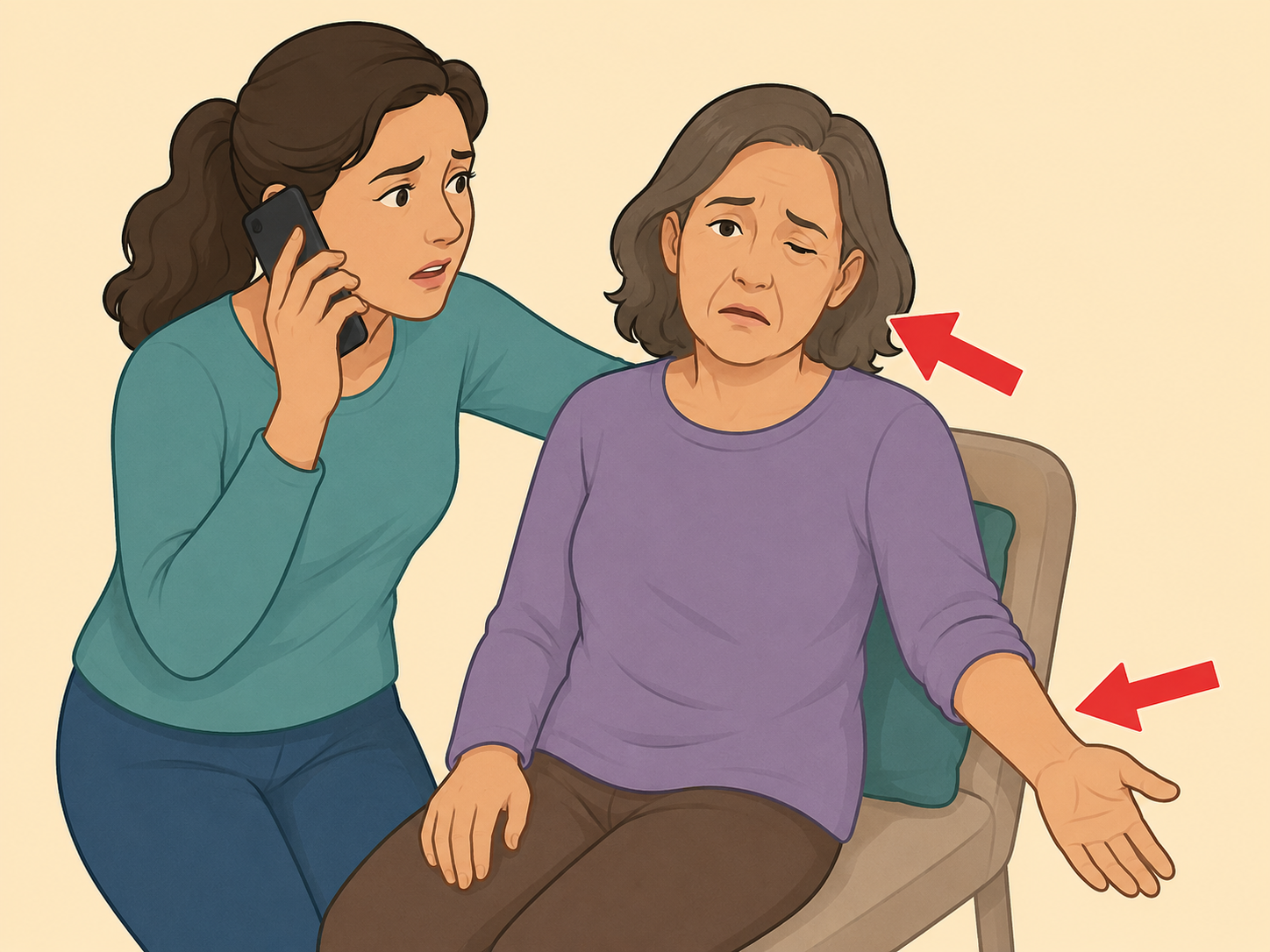 Person calling emergency services for possible stroke warning signs.