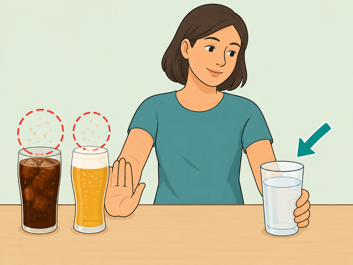 A person choosing still water instead of fizzy drinks and beer.
