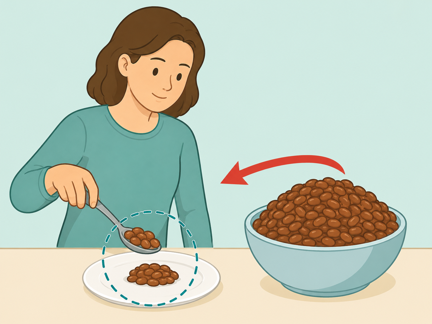 A person testing a smaller portion of beans on a plate.