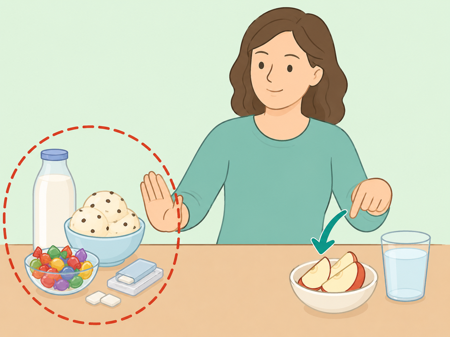 A person checking dairy and sugar-free sweets as possible bloating triggers.