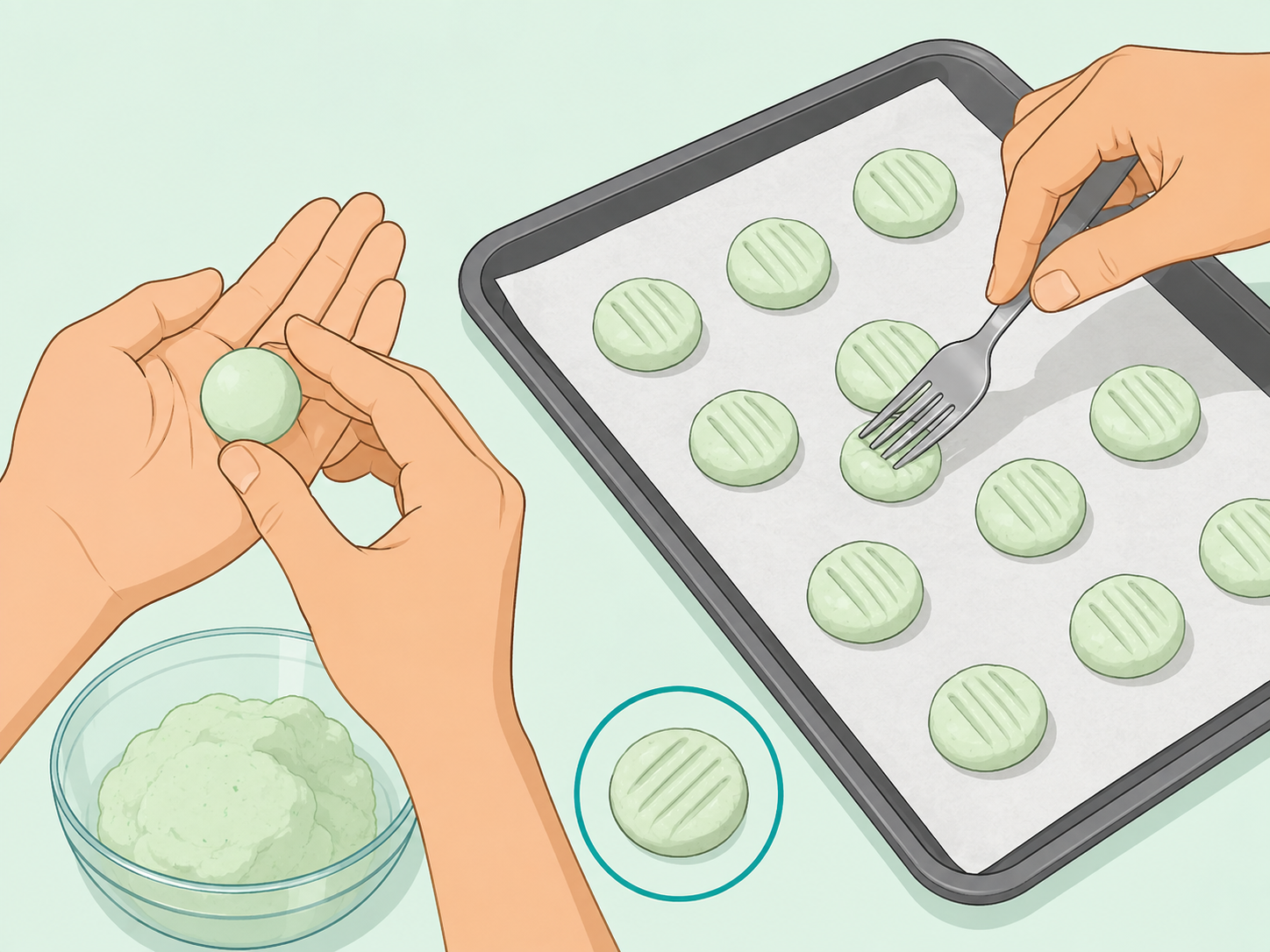 Small wedding mints being shaped on a lined tray.