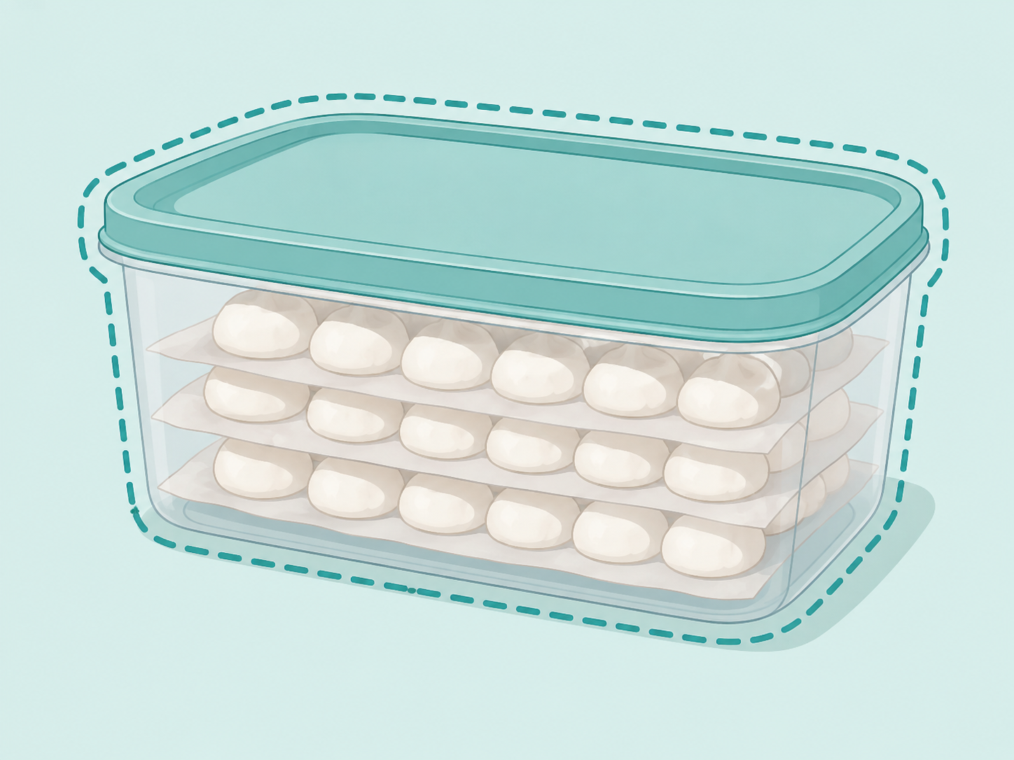 Wedding mints stored between parchment in a covered container.