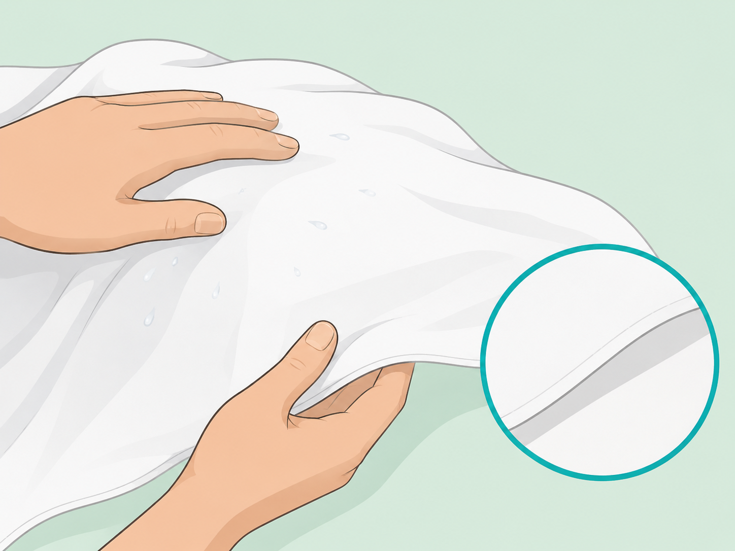 Hands checking that a sheet is only slightly damp.