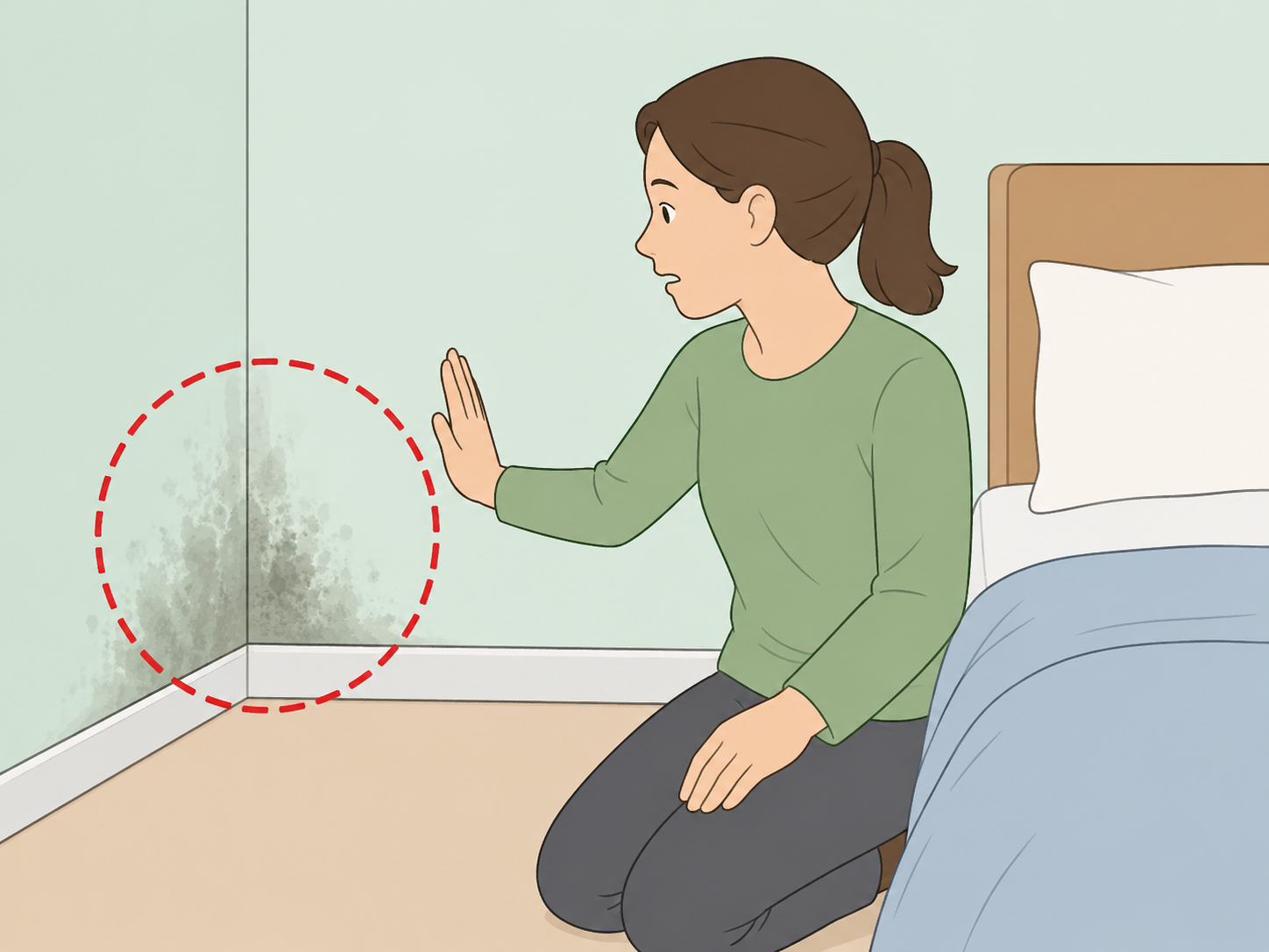 Person skipping damp sheets because the room already has a moisture problem.