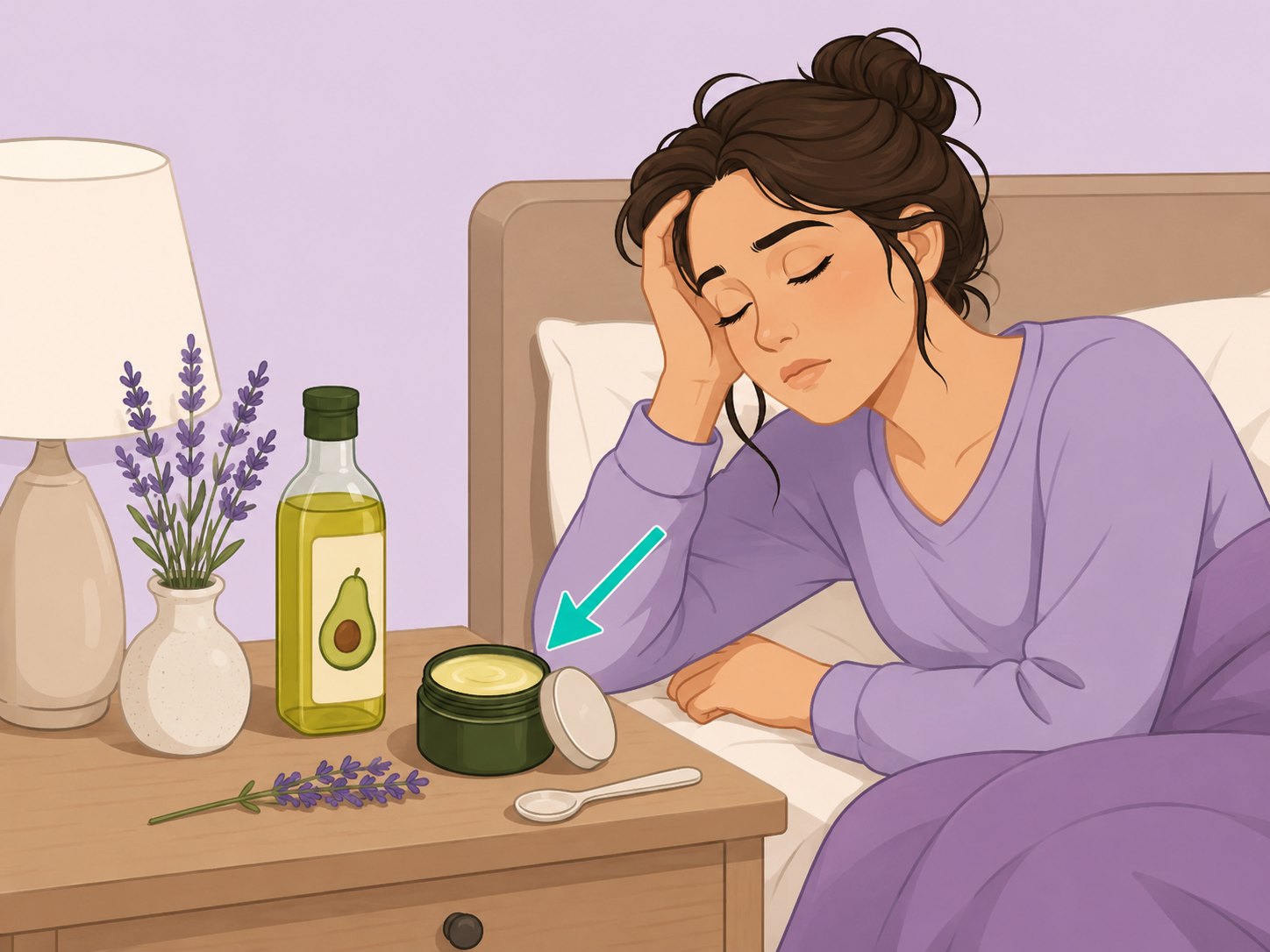 Parent preparing to use a small jar of lavender and avocado skin balm at night.