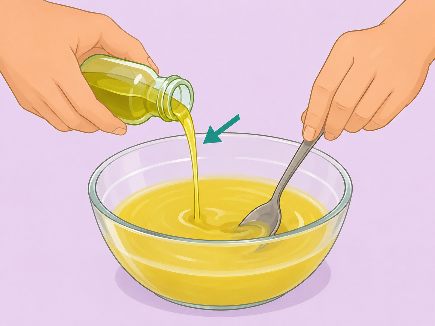 Avocado oil being stirred into melted balm ingredients.