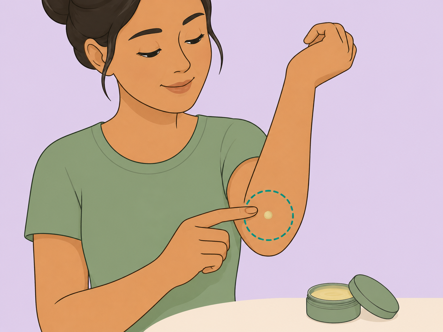 A small patch test of skin balm on the inner elbow.
