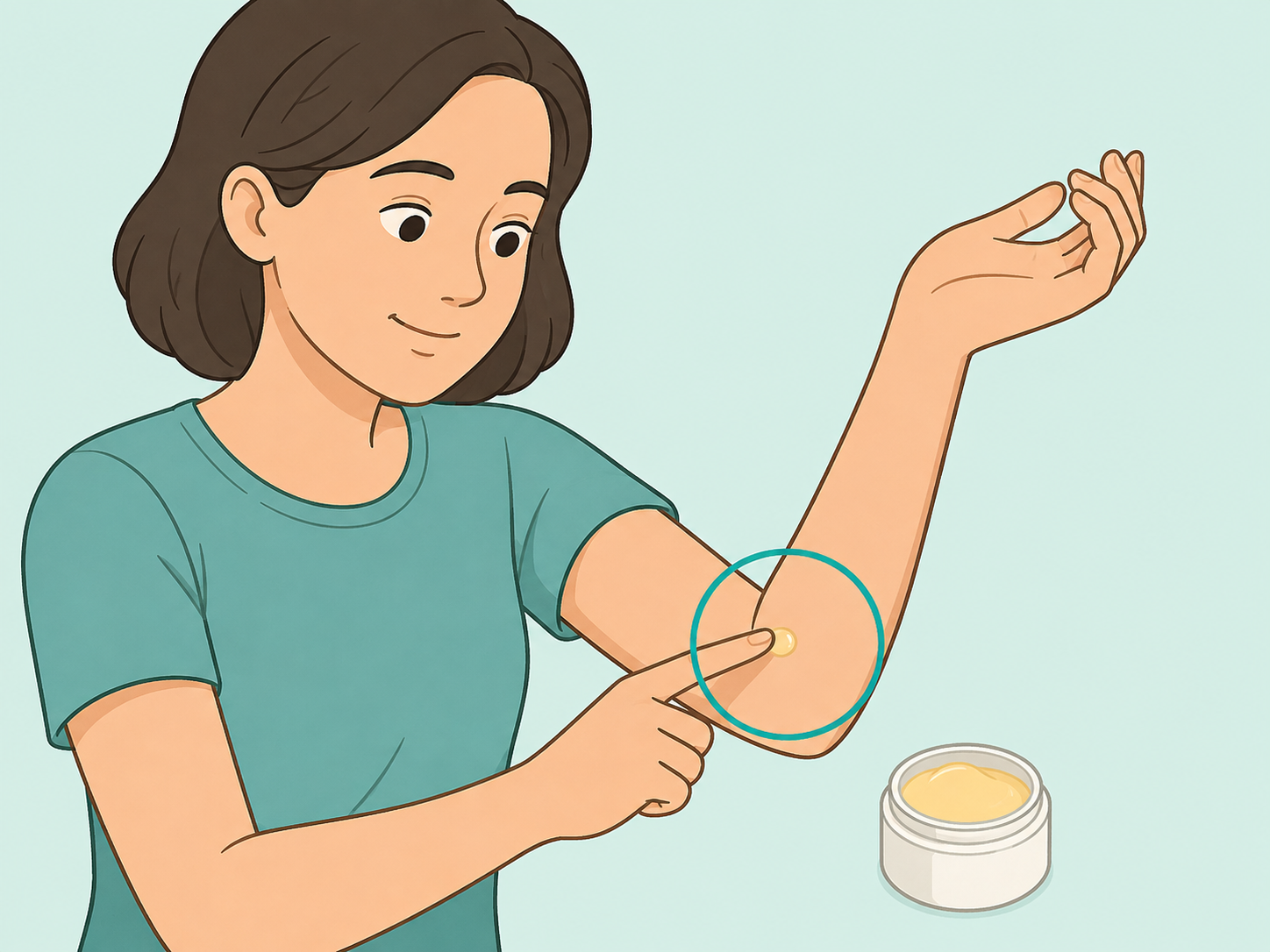 Person patch testing balm on the inside of the arm.