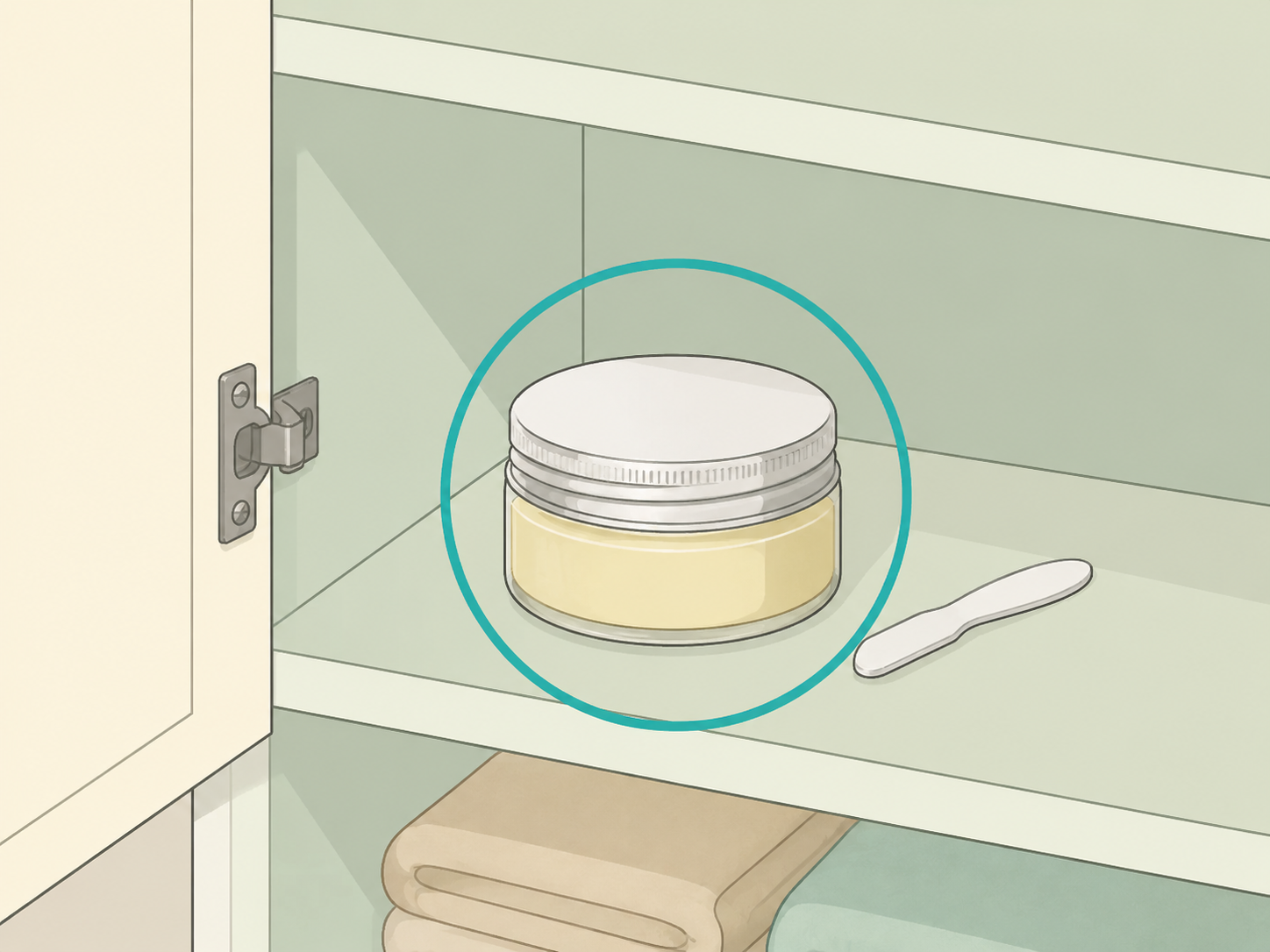 Homemade balm stored in a clean closed jar with a small spatula.
