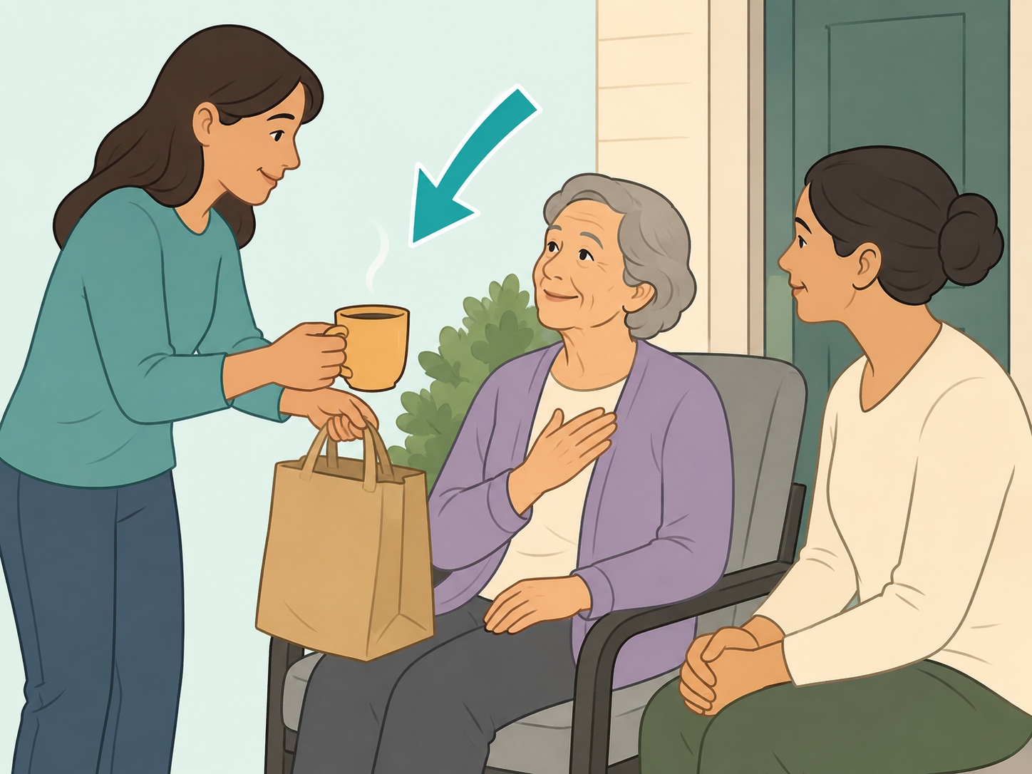 A person offering practical help and attention to someone who needs support.