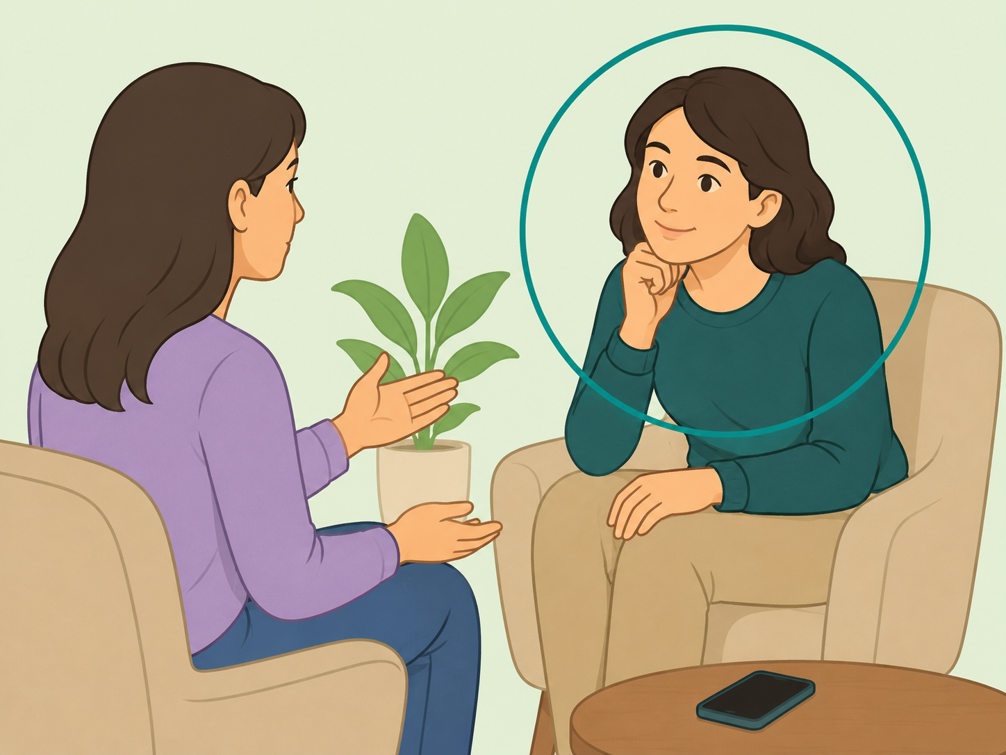 A person giving full attention while listening to someone.
