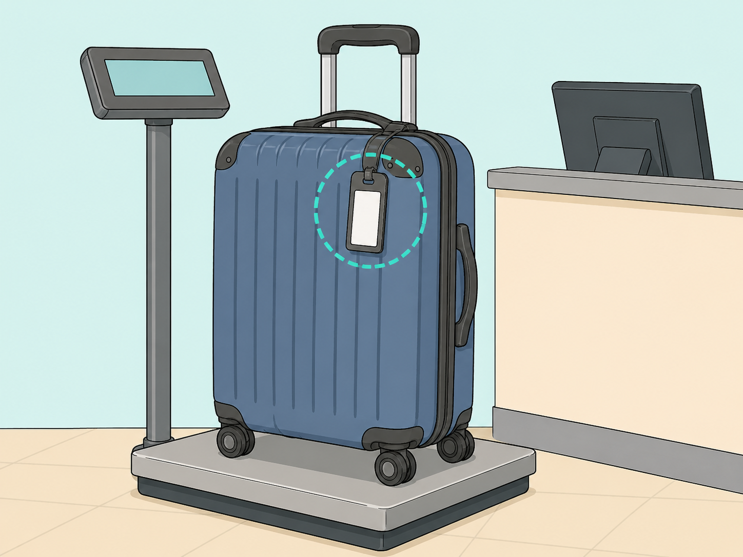A suitcase with a clear visible airline barcode tag.