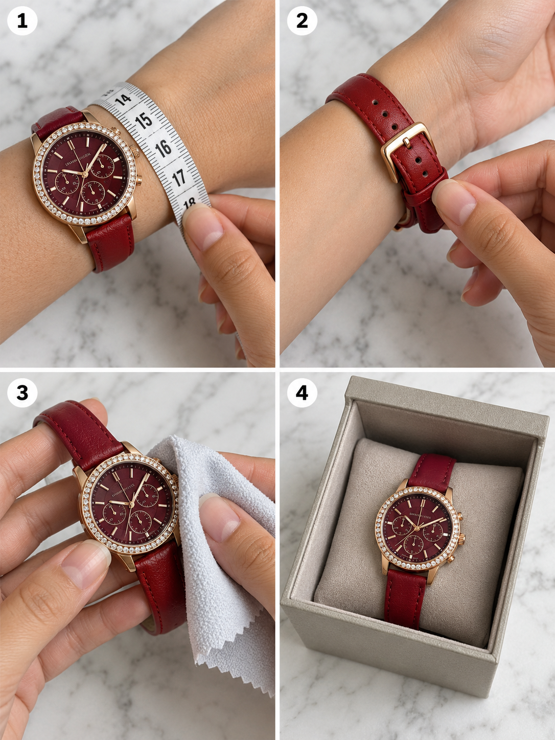 Four checks for a red chronograph watch from model number to cleaning