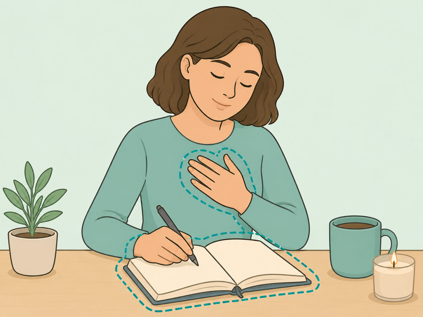A person writing about a loss in a journal.