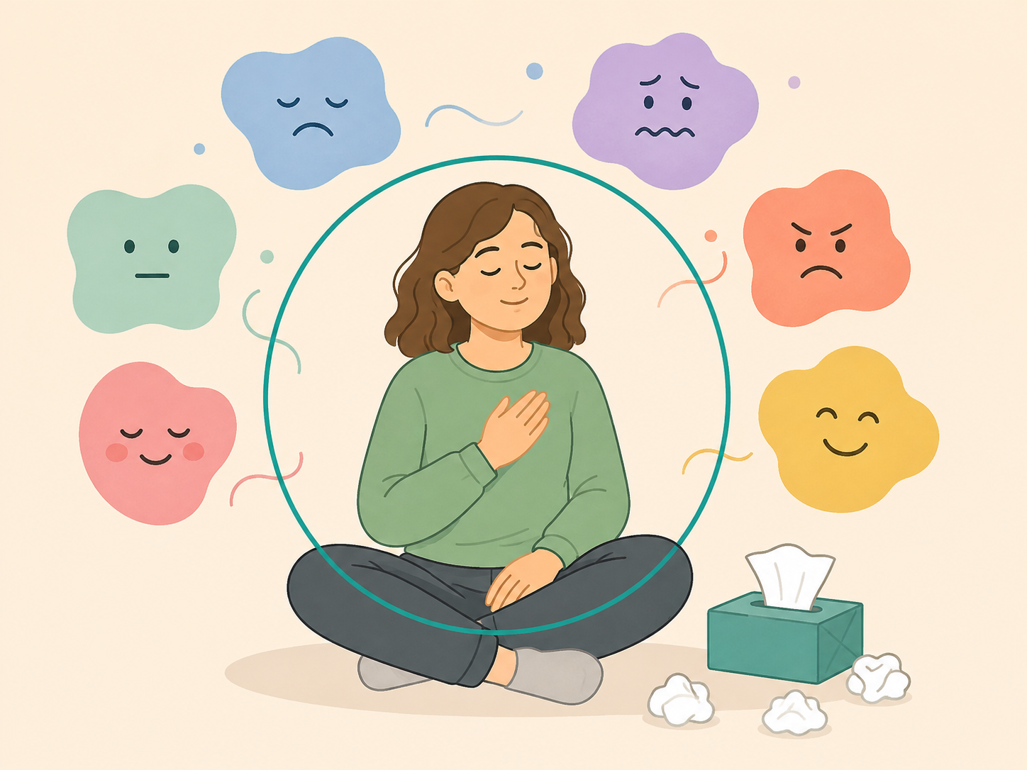 A person allowing grief emotions without judgment.
