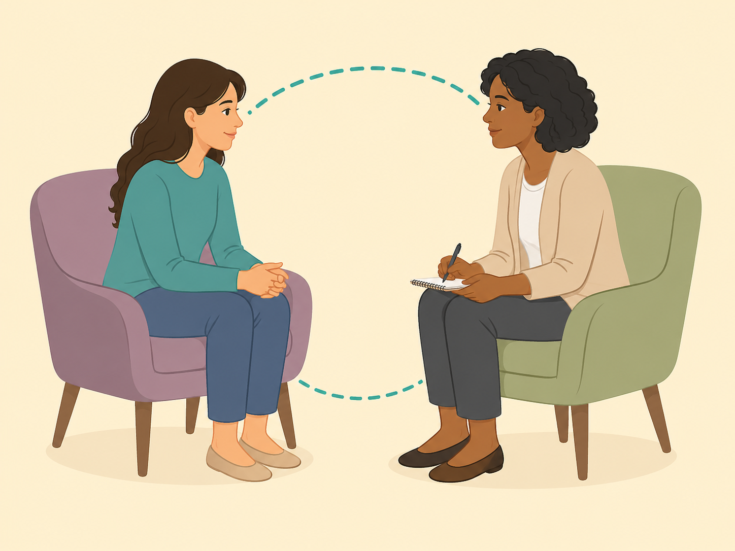 A grieving person speaking with a mental health professional.