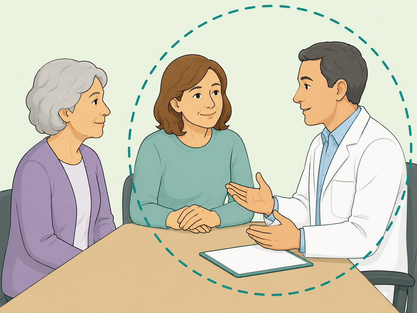 Older adult attending a doctor appointment with a trusted companion.