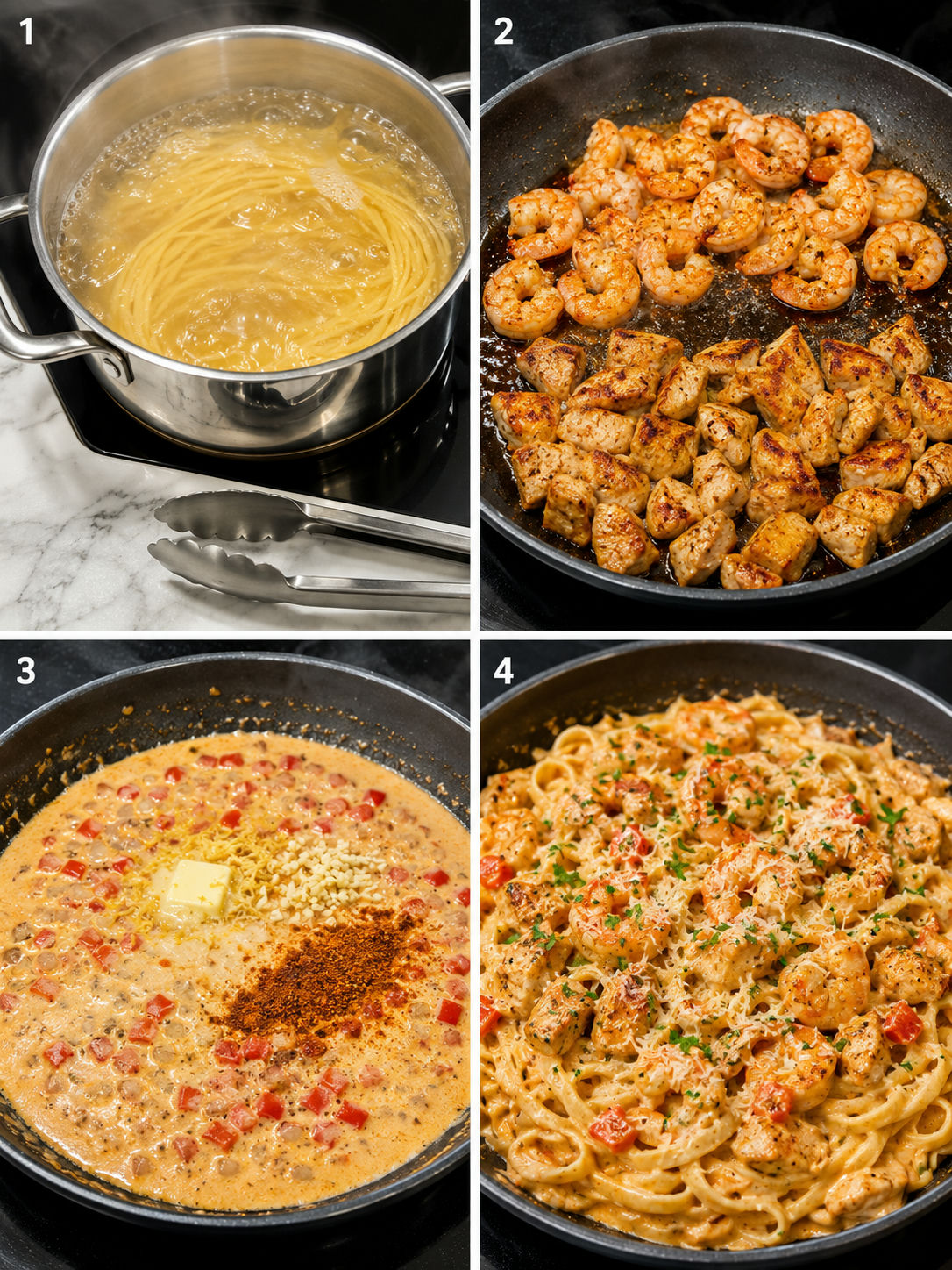 Four steps for cooking pasta dinners from boiling pasta to tossing sauce