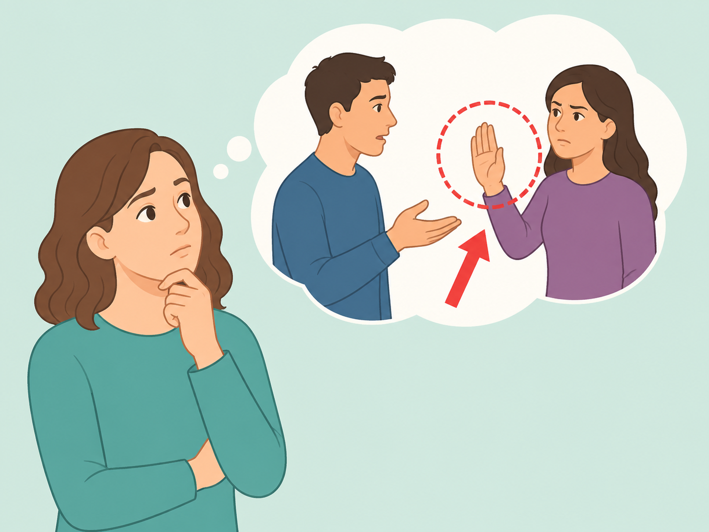 A person recognizing warning signs of controlling or unsafe relationship behavior.