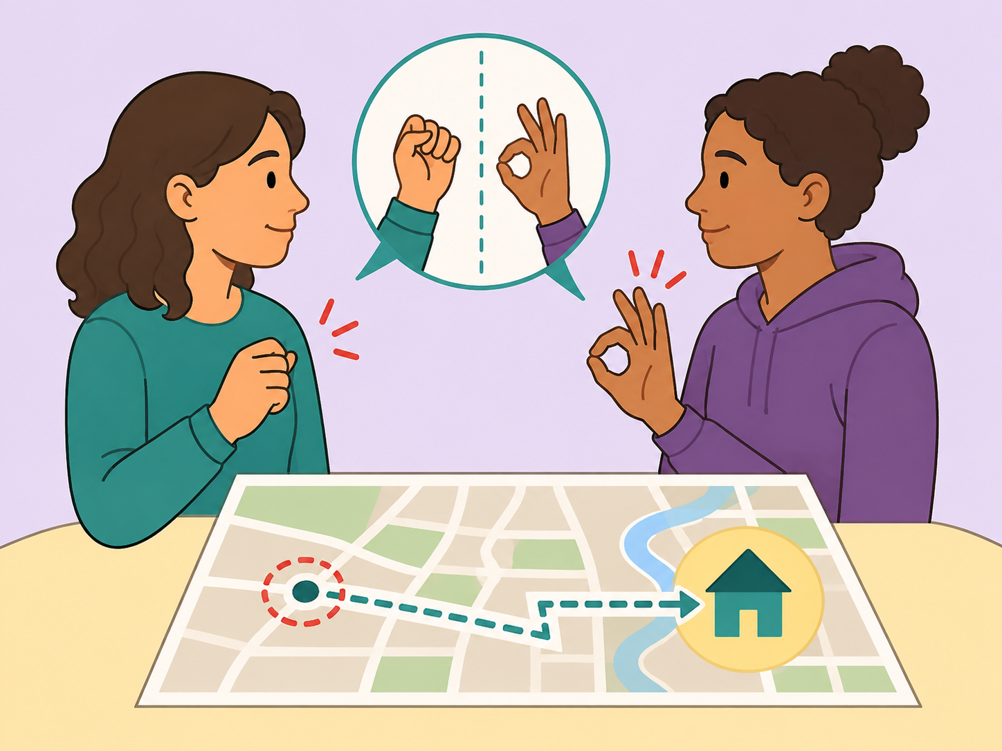 Trusted helpers choosing a safe destination and code signal.