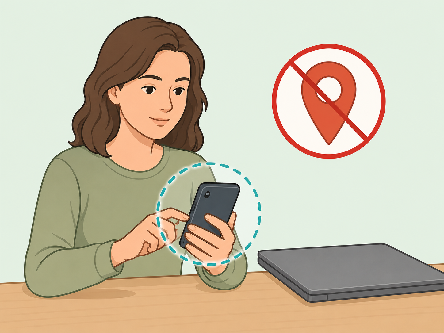 A person protecting digital privacy by using a safer device.