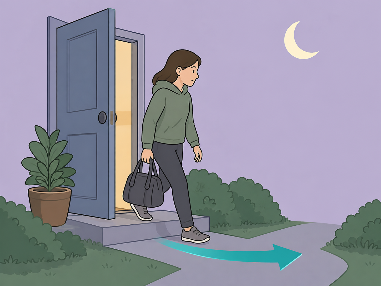 A person leaving quietly at the safest available time with a small bag.