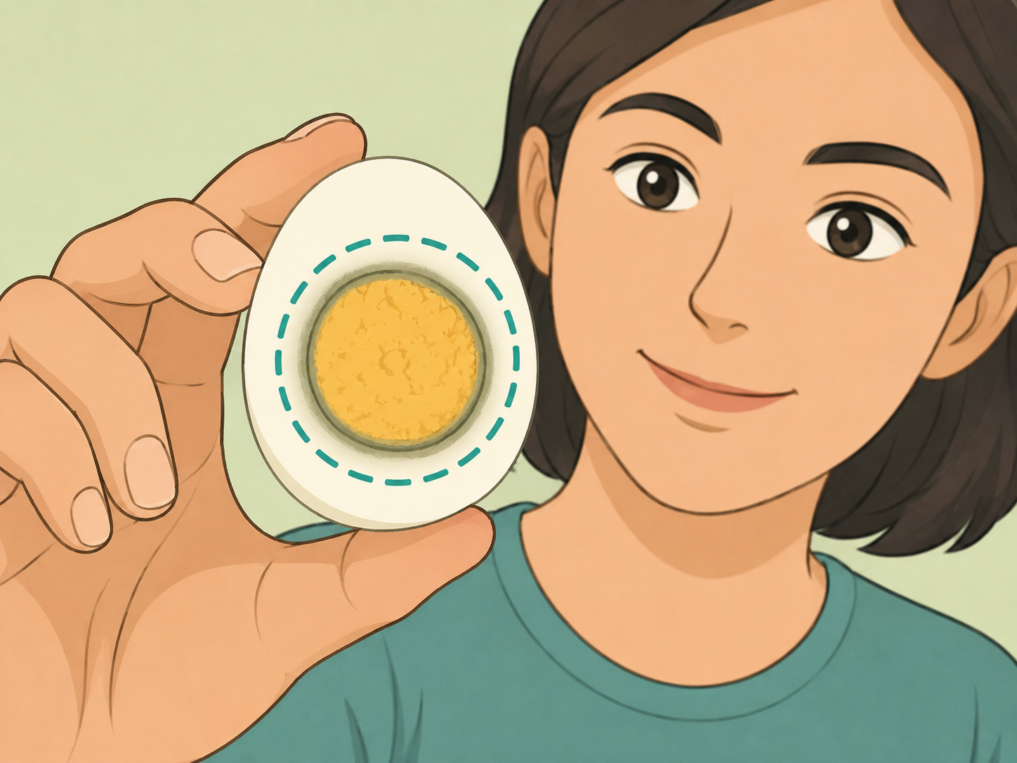 Person identifying the green ring around a hard-boiled egg yolk.