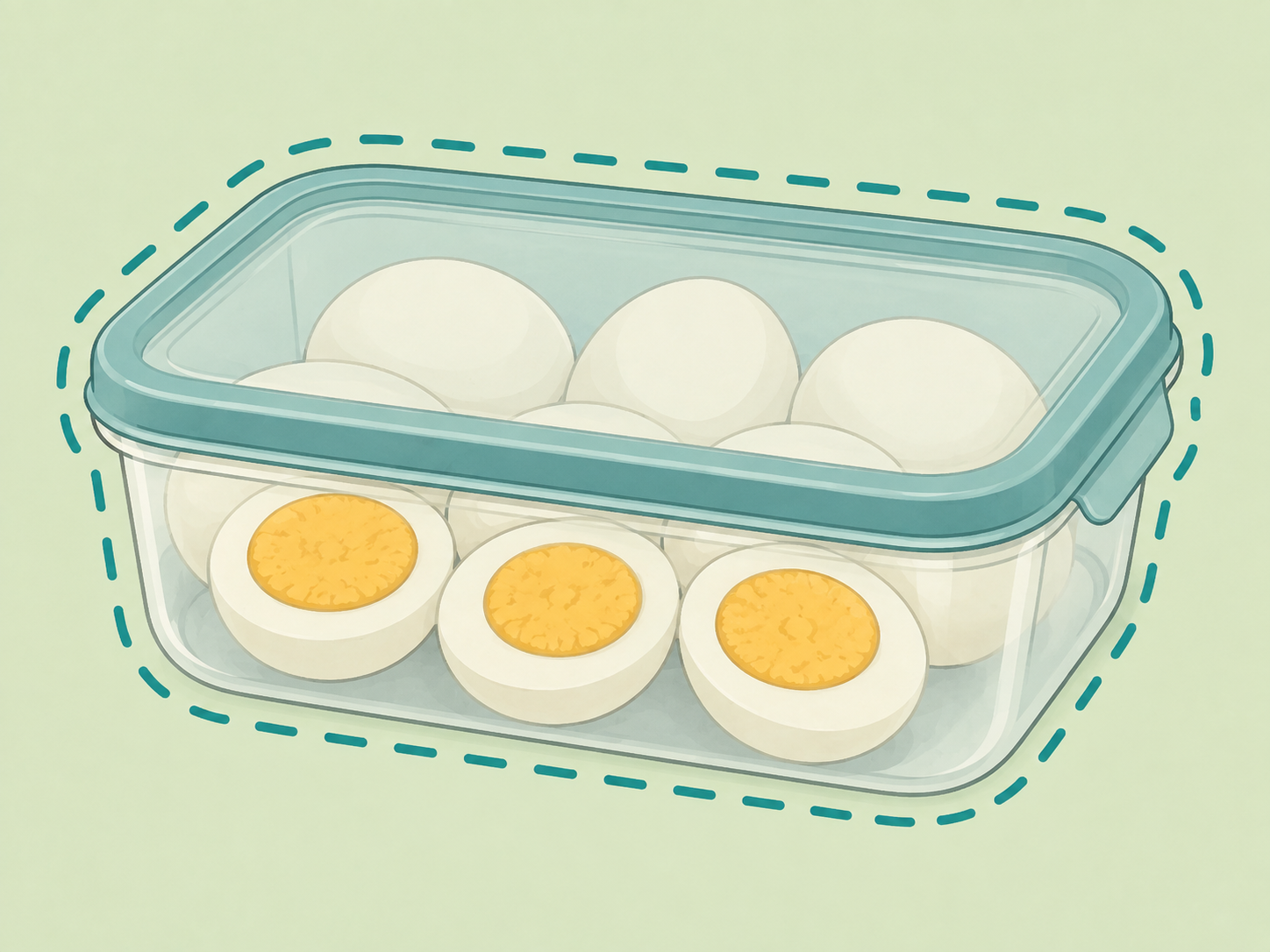 Hard-cooked eggs stored in a clean covered container in the refrigerator.