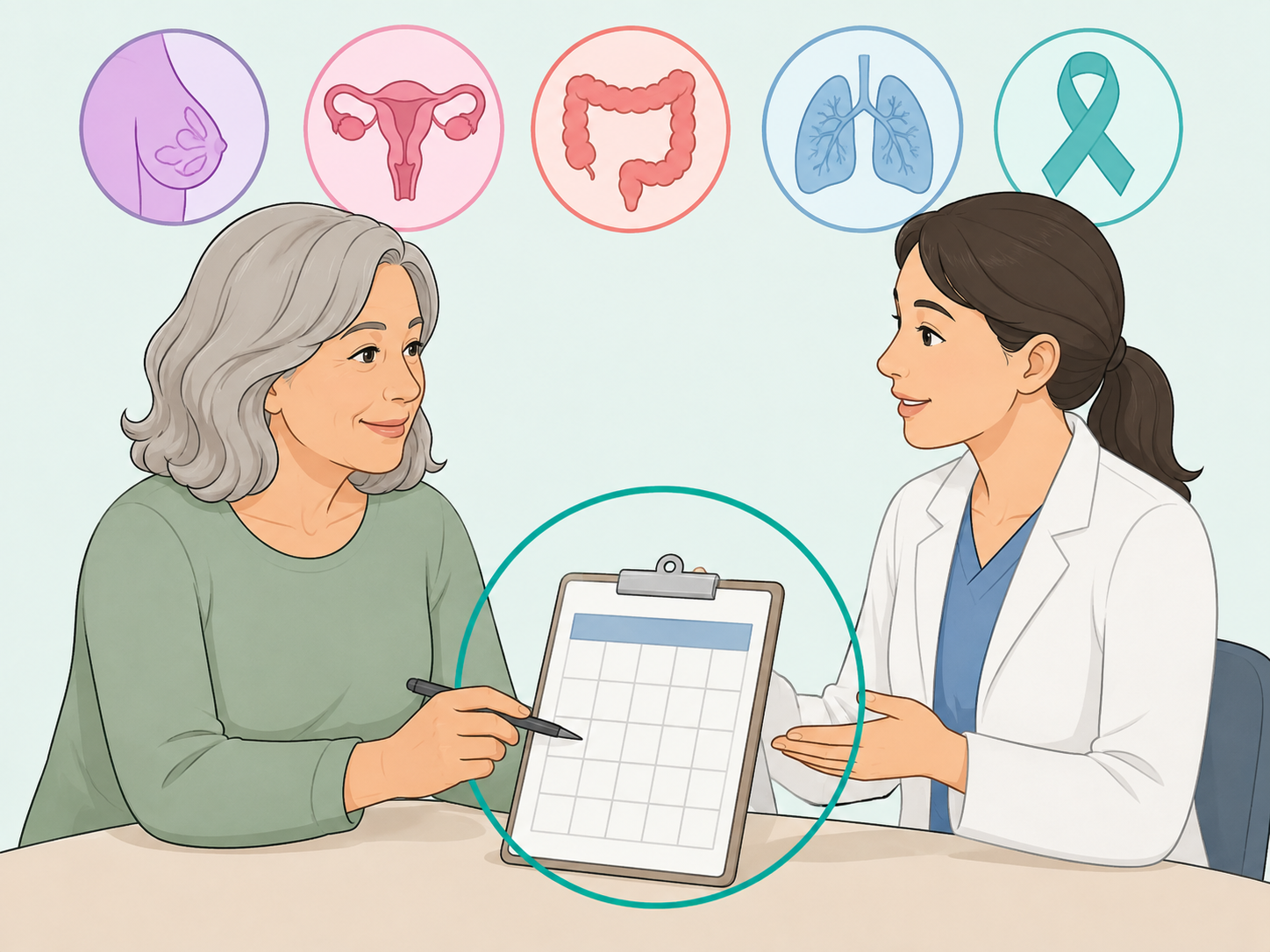 Older adult discussing cancer screening with a clinician.
