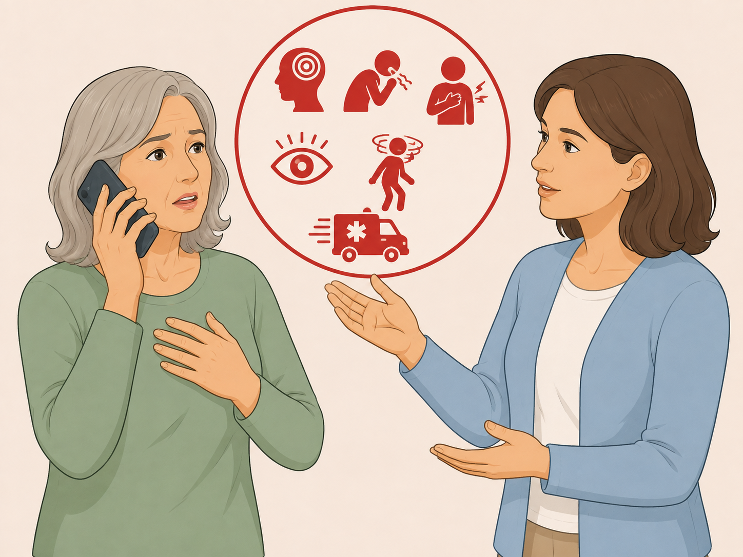 Older adult seeking medical help for urgent warning signs.