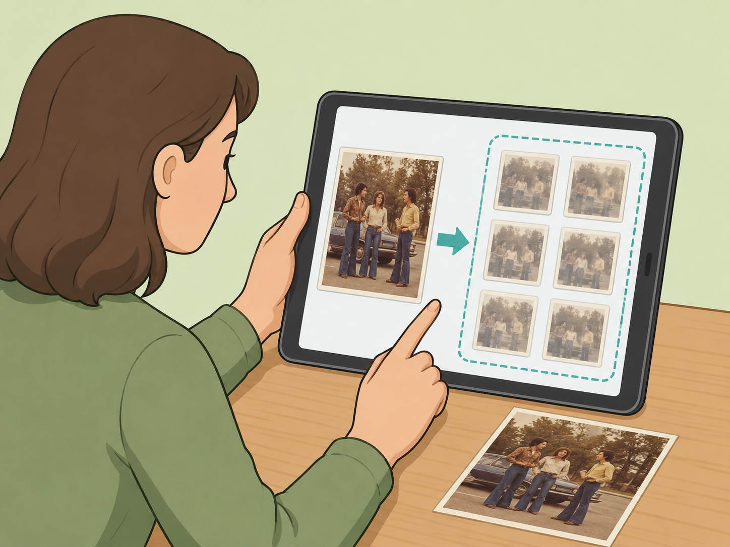 Person using reverse image search to find the original source of a vintage photo.