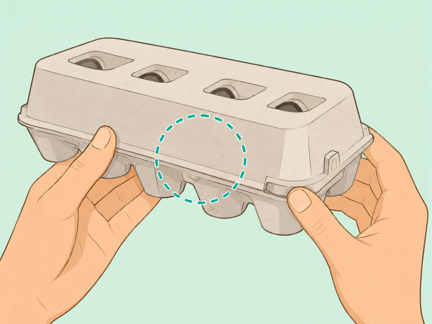Hands checking the side of an egg carton for the printed code panel.