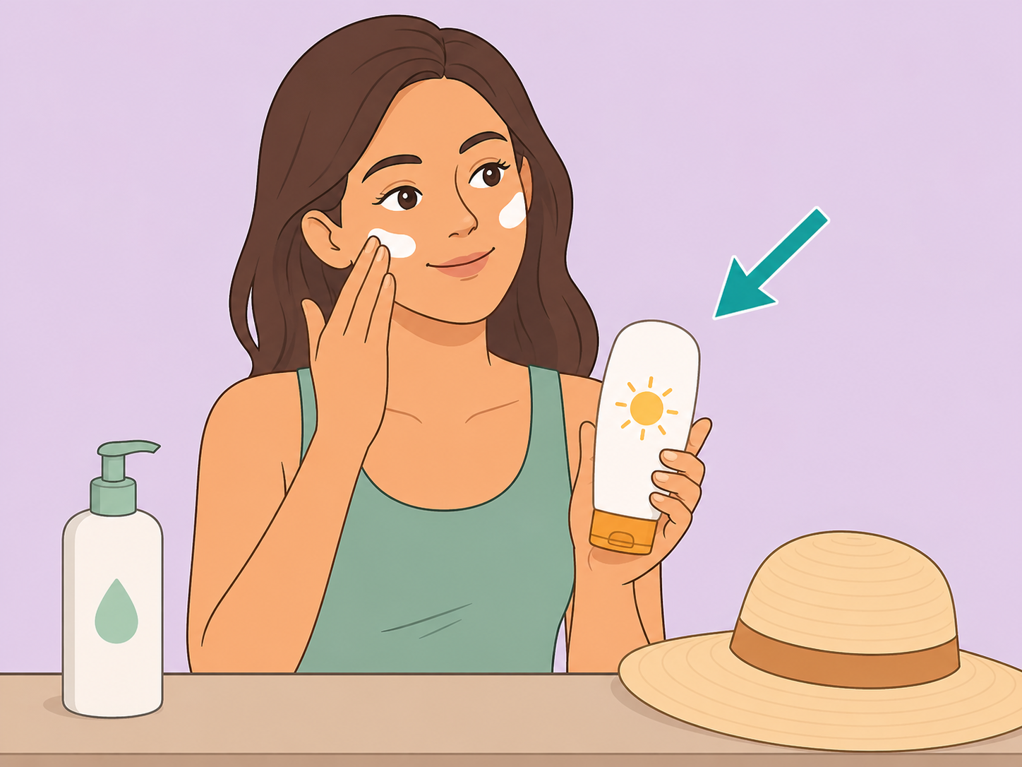 Person following basic evidence-based skin-care habits with sunscreen and moisturizer.