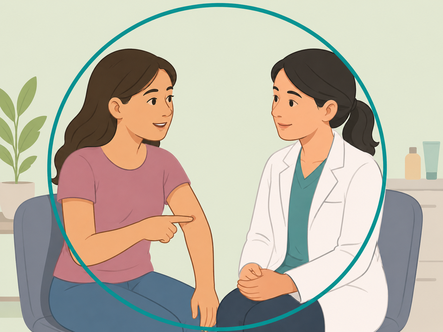 Person asking a dermatologist about a skin concern.