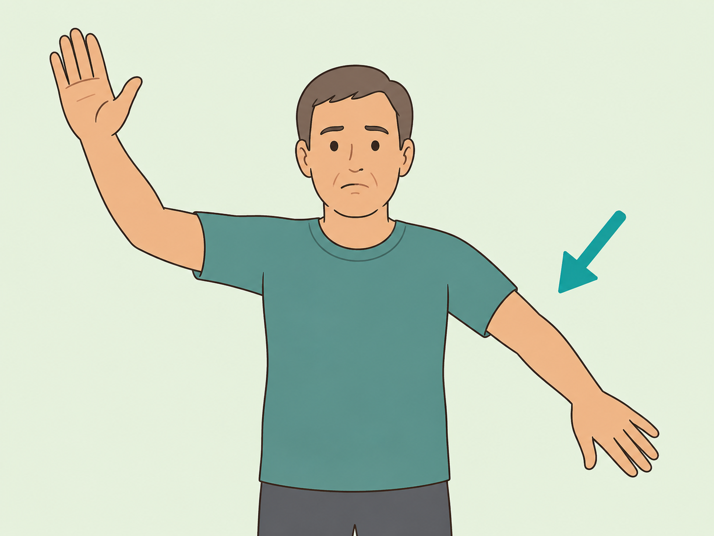 Person testing for arm weakness by raising both arms.