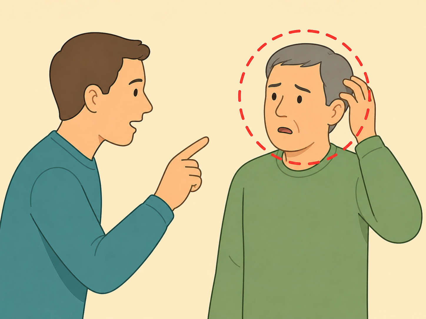 Person watching for sudden confusion or trouble understanding.