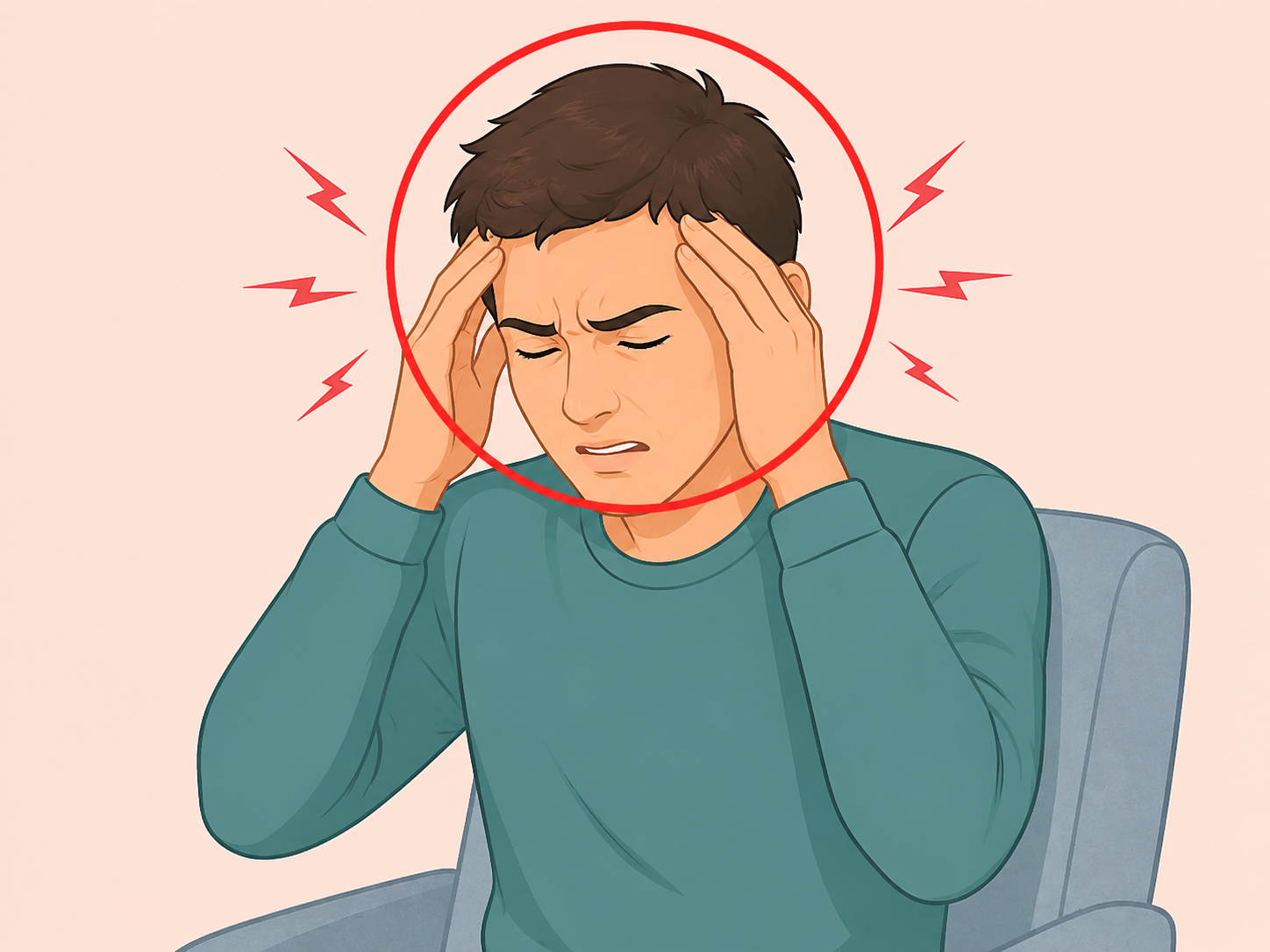 Person reacting to a sudden severe headache.