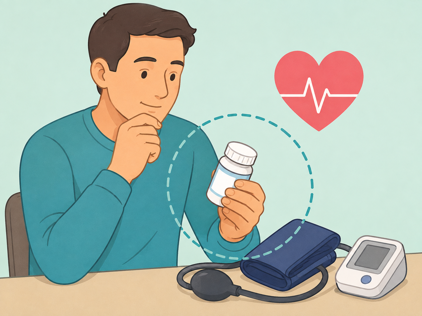 Person reviewing amlodipine with a blood pressure cuff to understand its purpose.