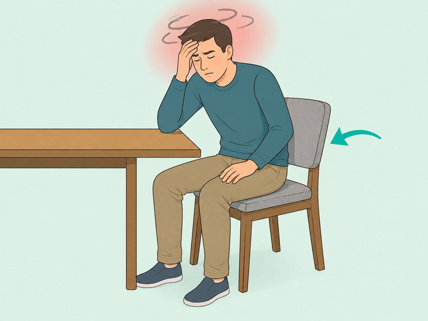 Person sitting down safely after feeling dizzy or faint.