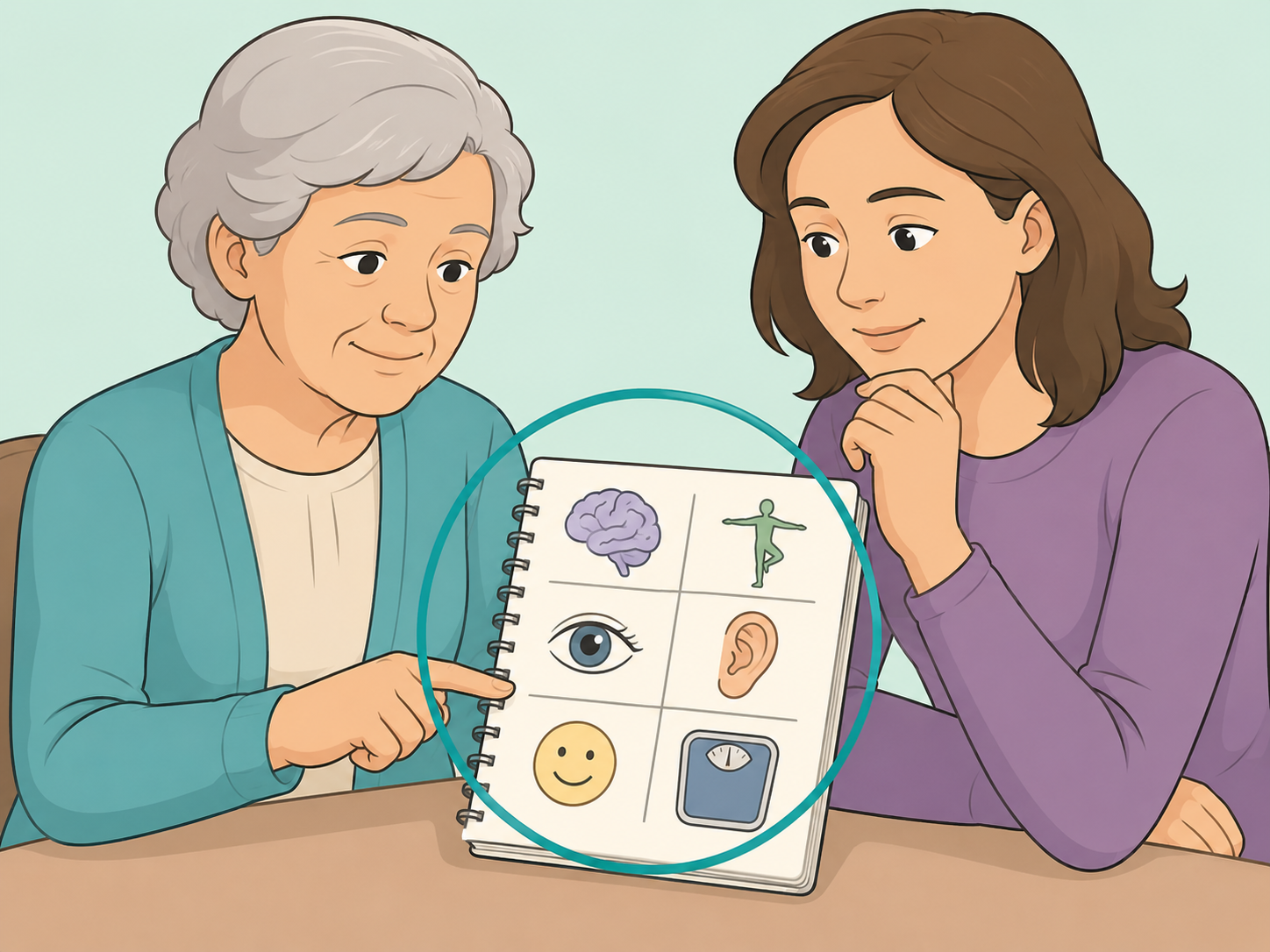 Older adult and family member reviewing common health changes after age 70.
