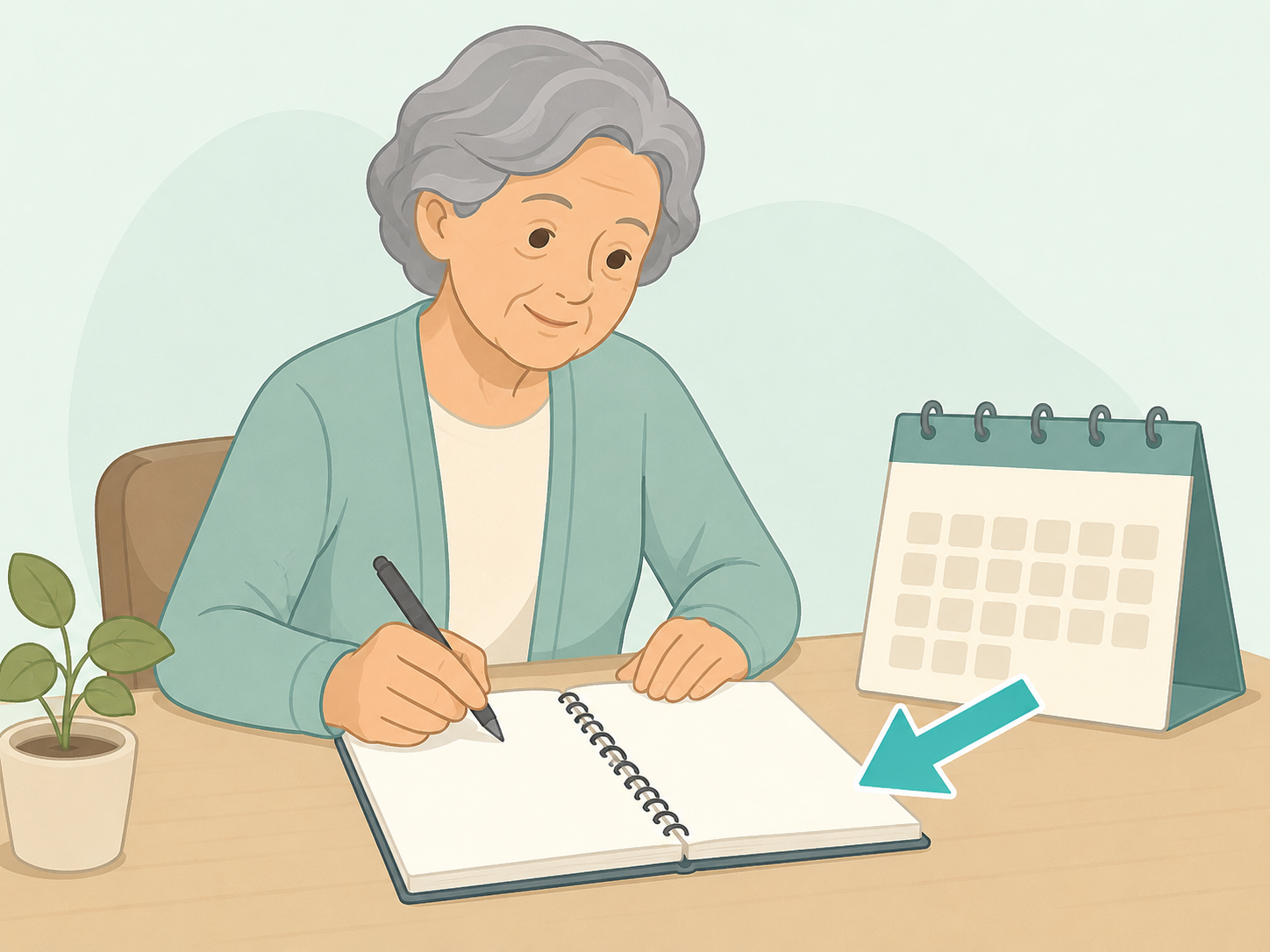 Older adult tracking new health patterns in a notebook.