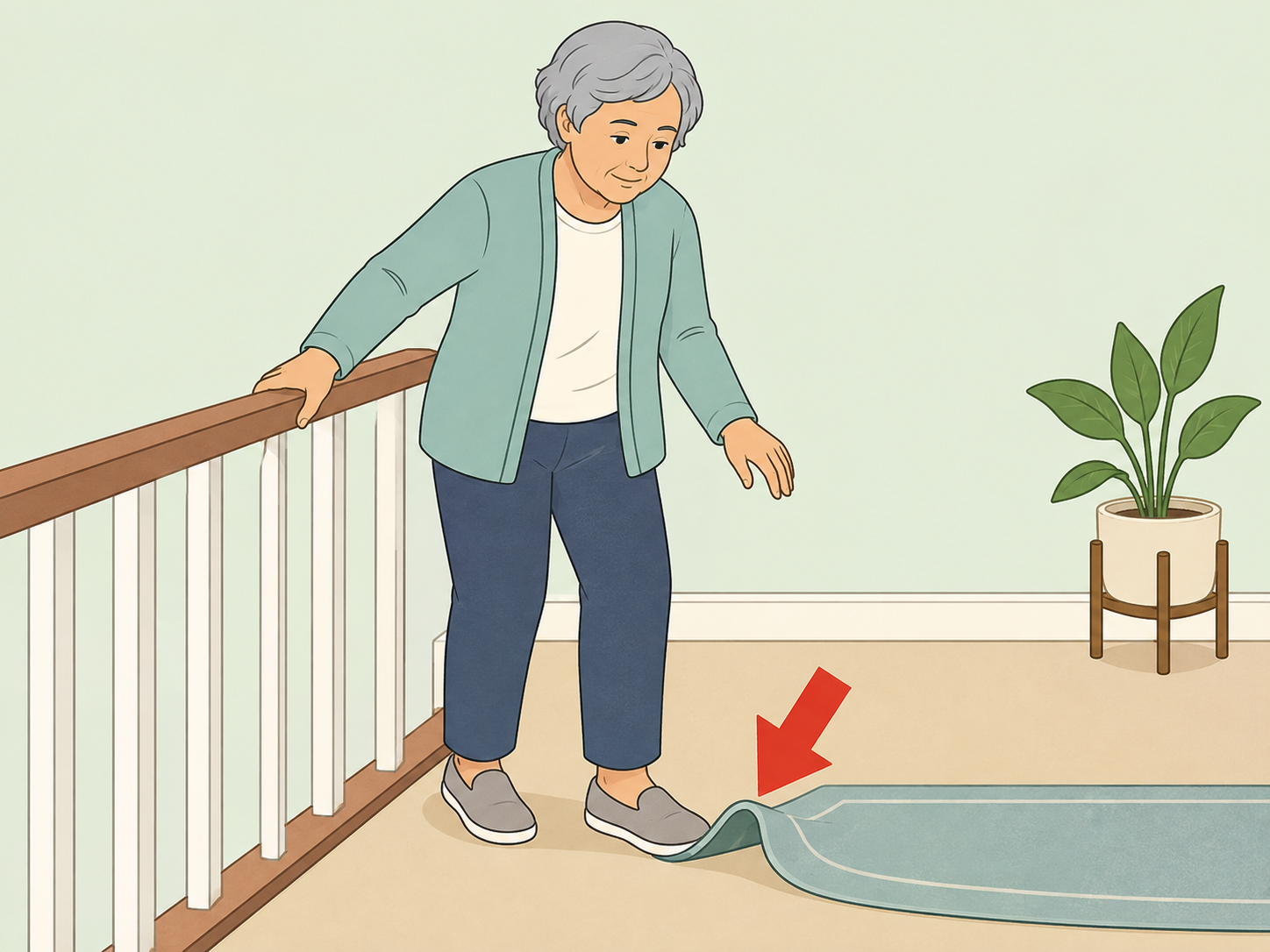 Older adult checking balance and fall risks at home.