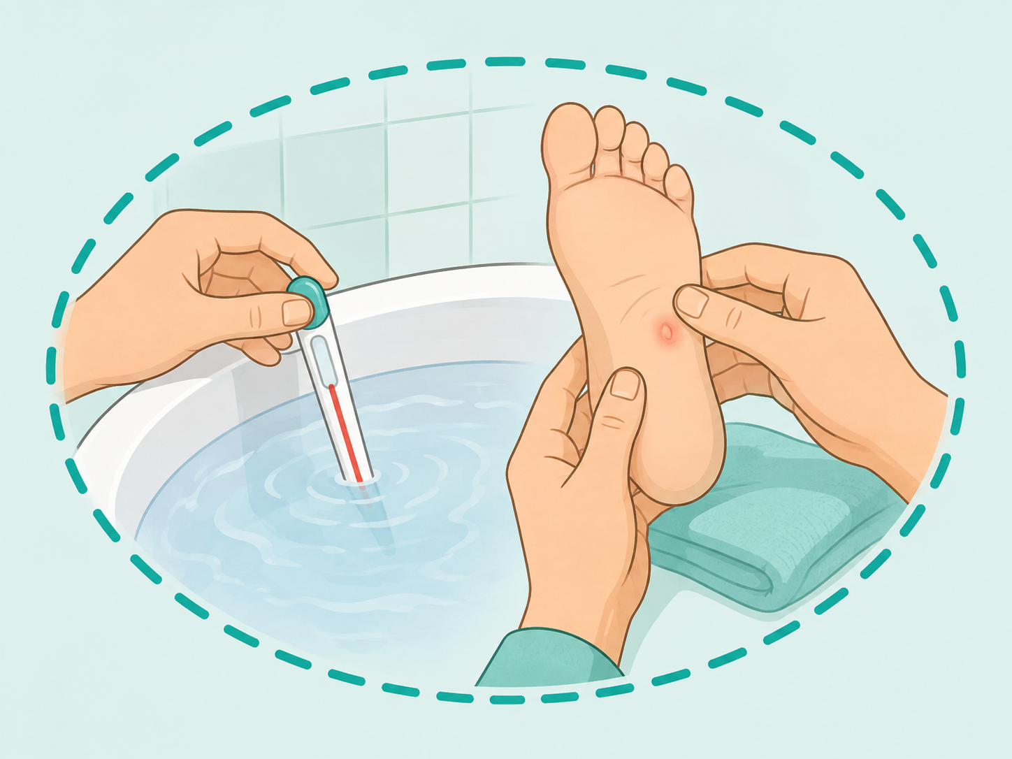 Checking temperature and skin safety when sensation changes.
