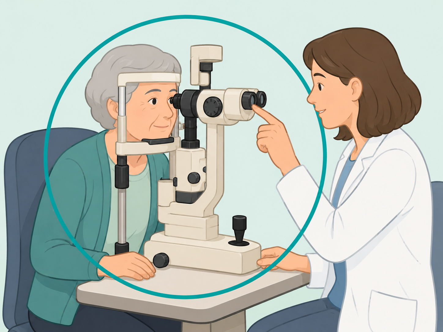 Older adult getting an eye exam to check vision changes.