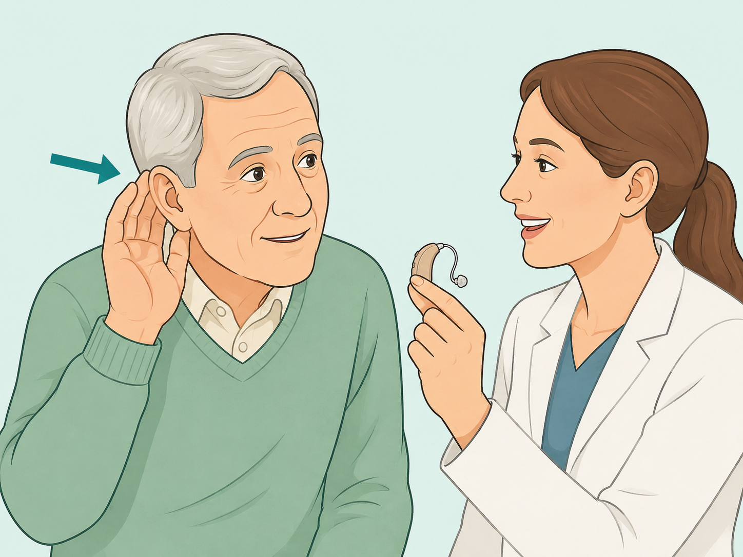Older adult noticing hearing difficulty during conversation.