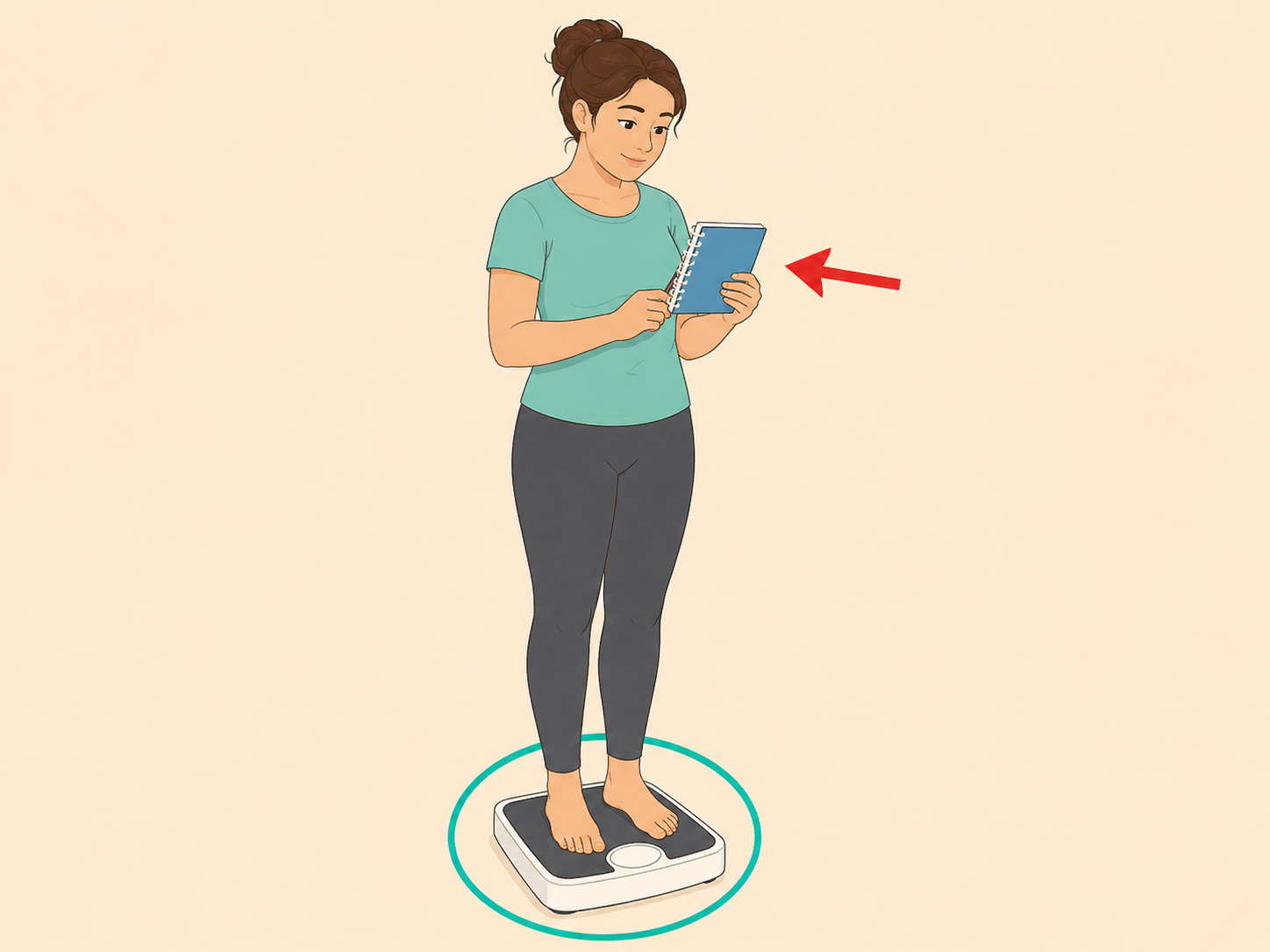 Person tracking unexplained weight changes in a notebook.