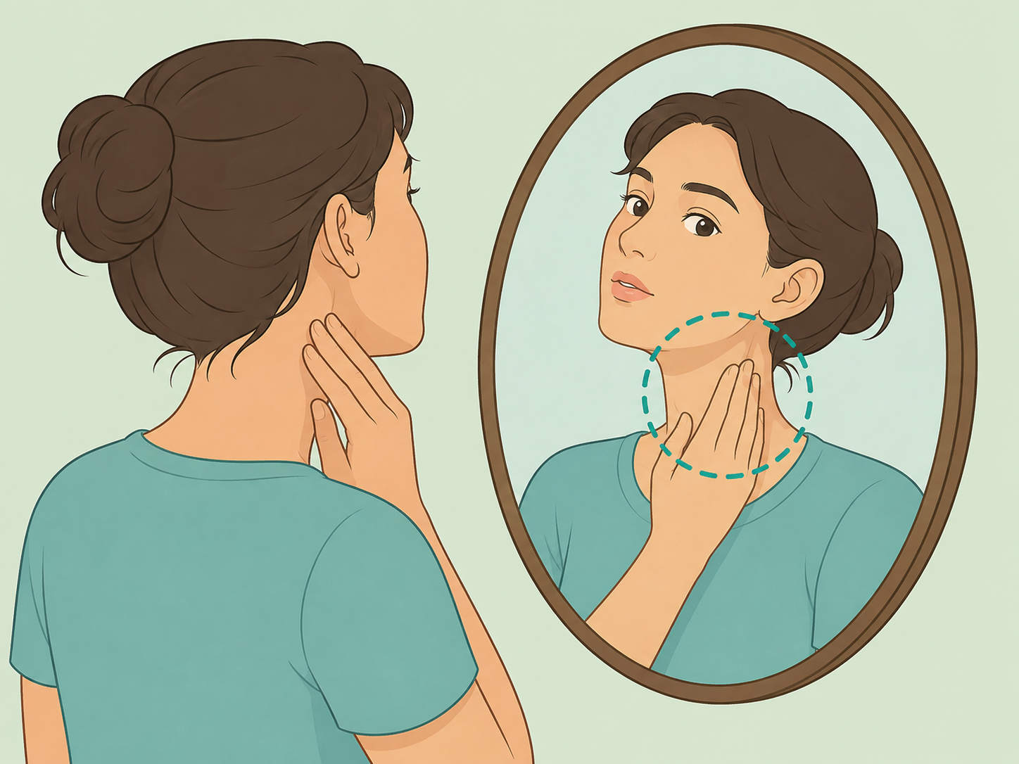 Person checking a swollen area on the neck.