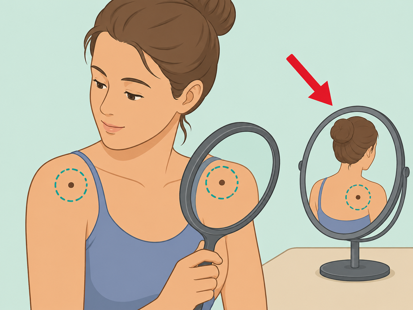 Person checking skin and moles with mirrors.