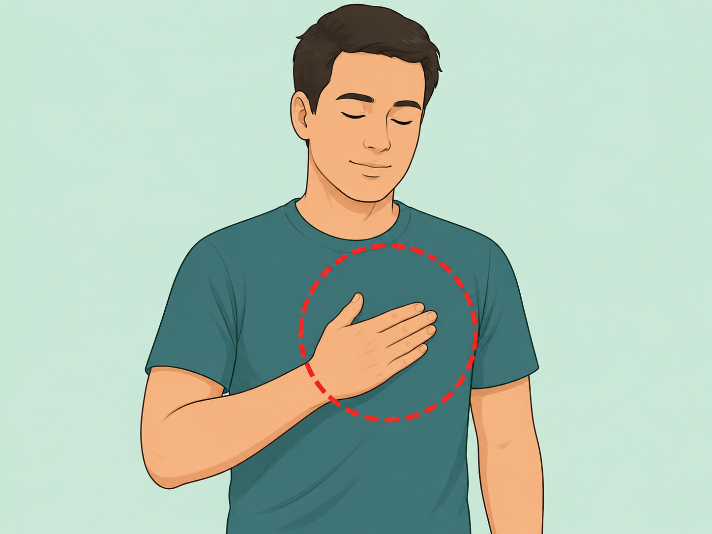 Person noticing chest pressure or tightness.