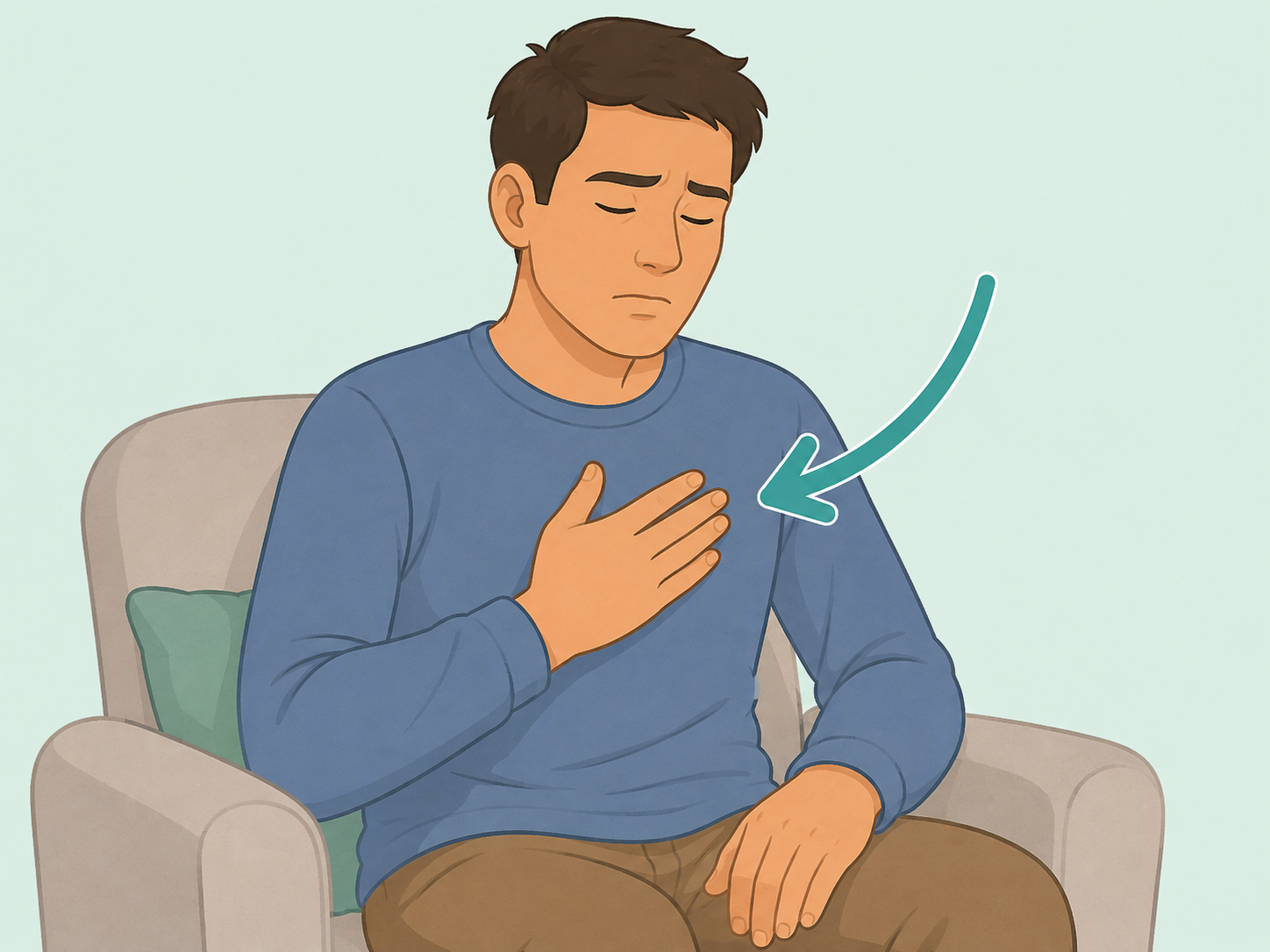 Person paying attention to recurring chest discomfort.